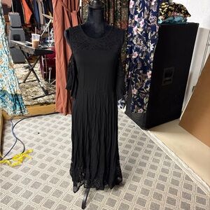 Torrid Black Midi/ High/Low Hem Dress with Lace Details